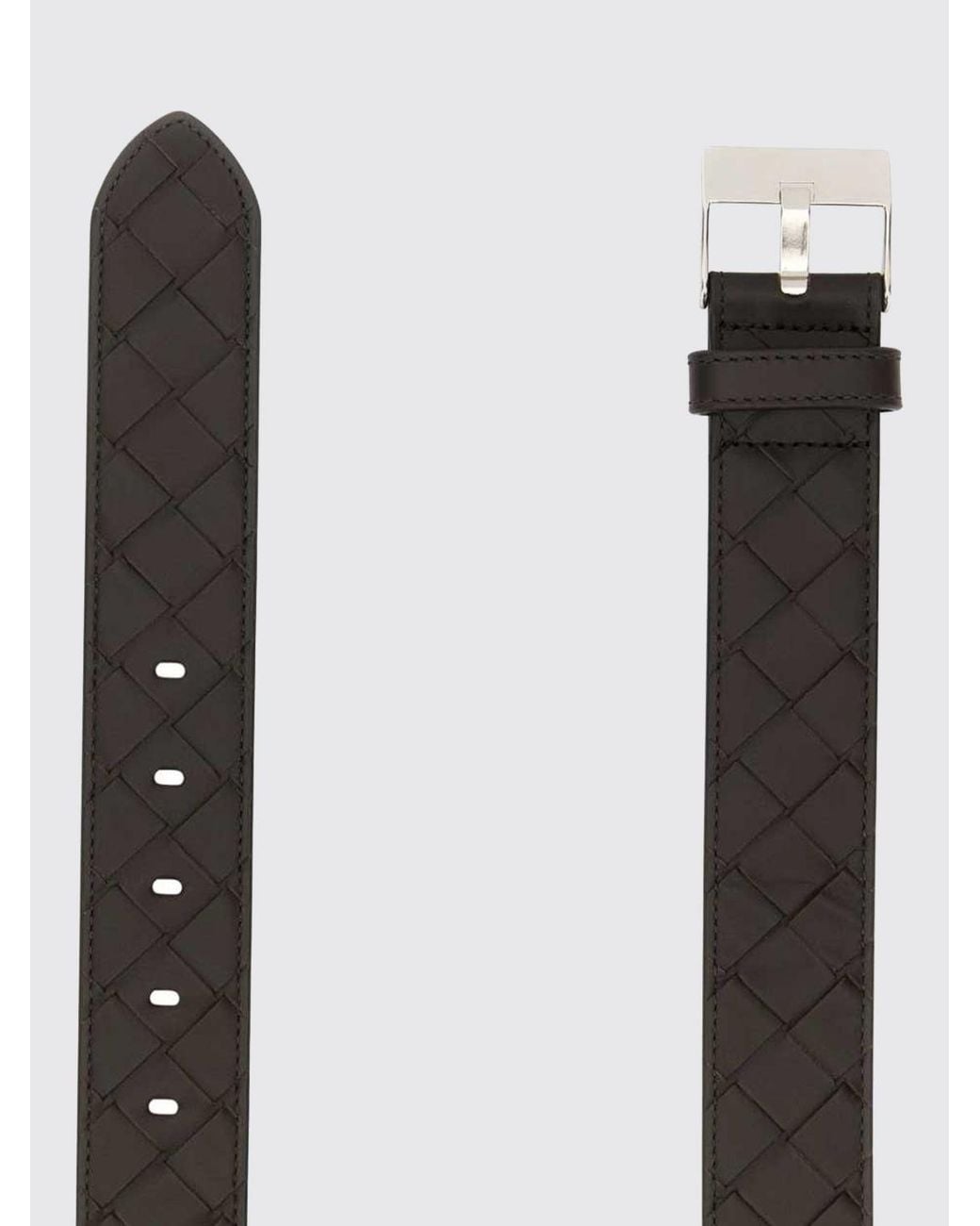 Bottega Veneta White Intrecciato Design Leather Belt With Logo Buckle for men