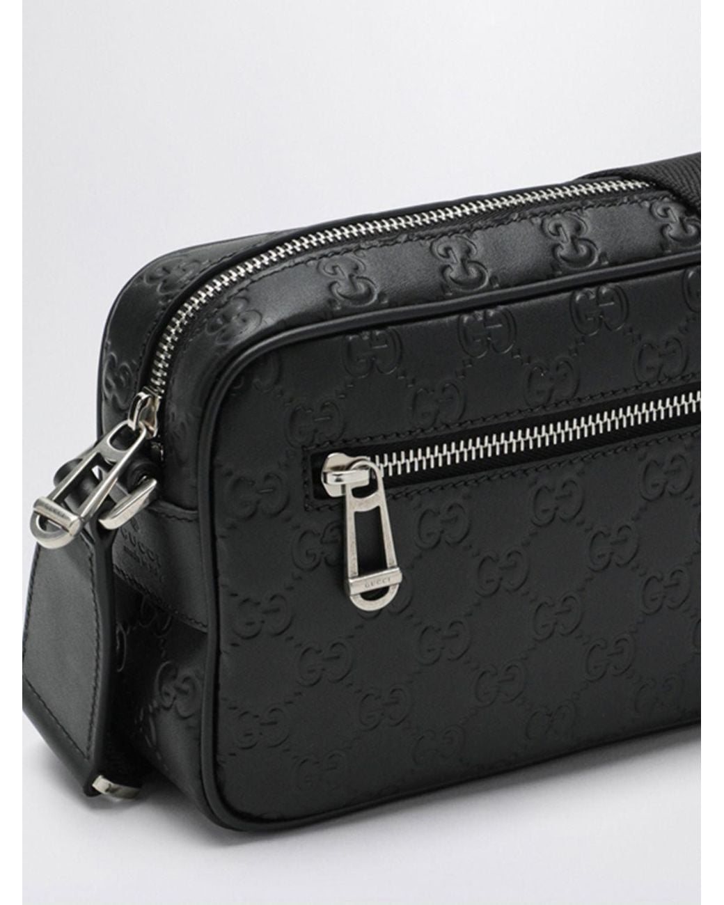 Gucci Black Gg Emblem Leather Bag With Embossed Gg Monogram for men