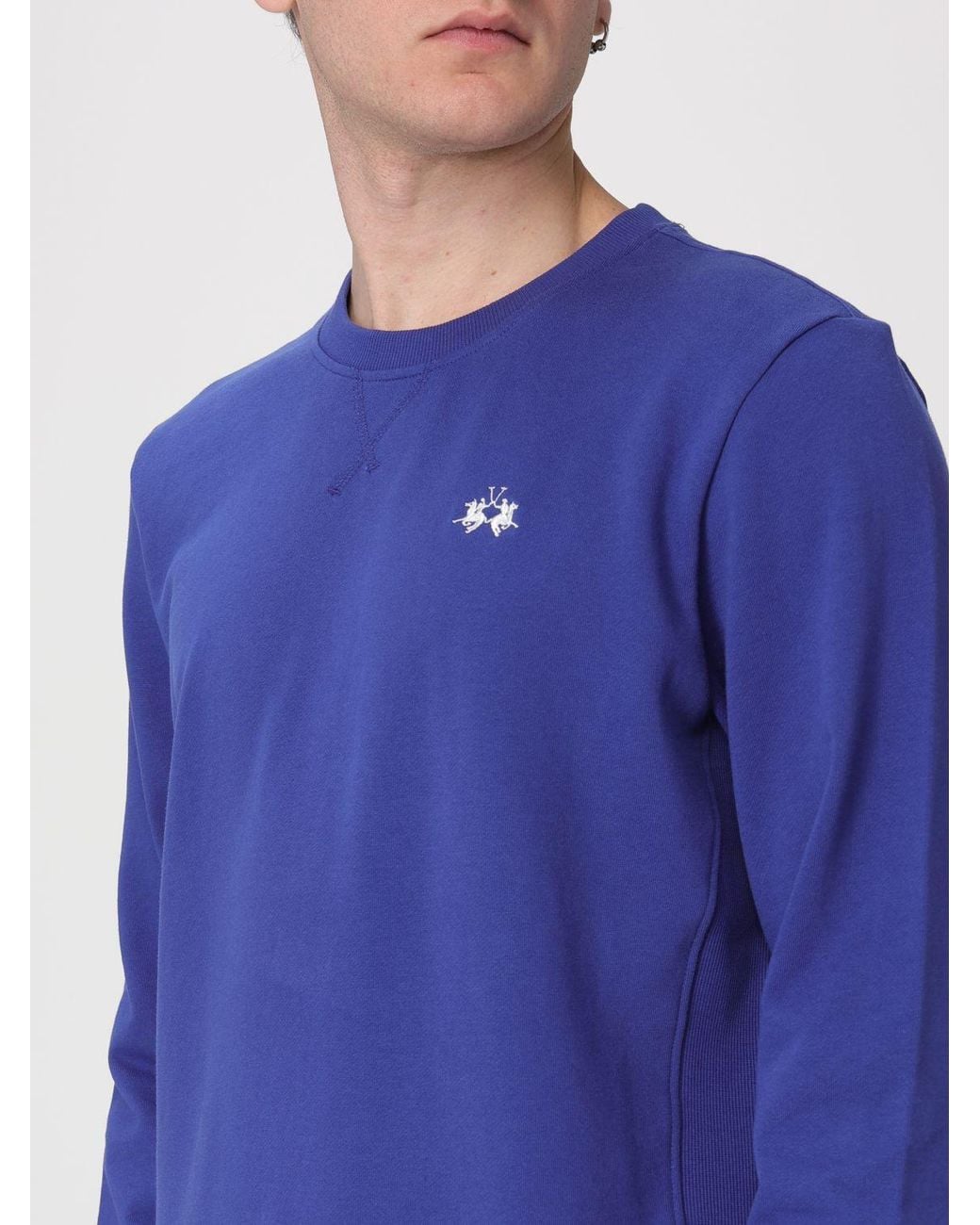 La Martina Blue Cotton Crew Neck Sweatshirt for men