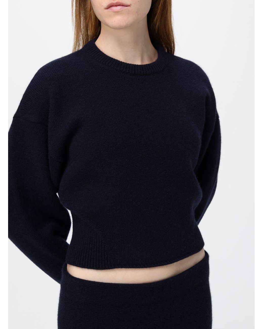 Alaïa Blue Cropped Cashmere Crewneck Jumper With Dropped Shoulders