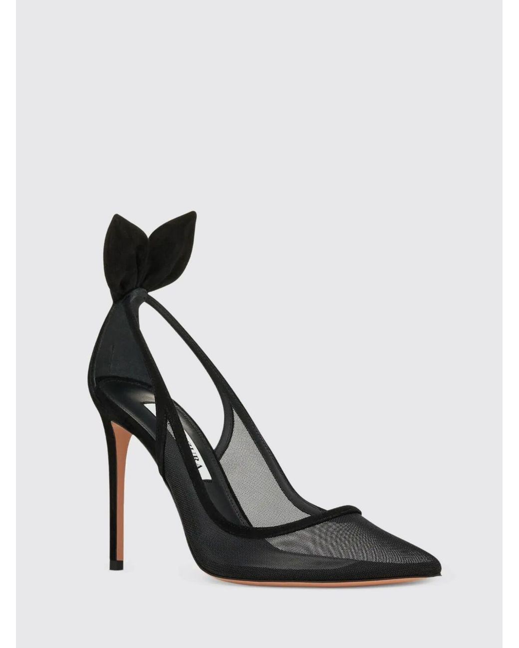 Aquazzura Black Bow Tie Mesh Nylon Pumps With High Heel And Knot Detail