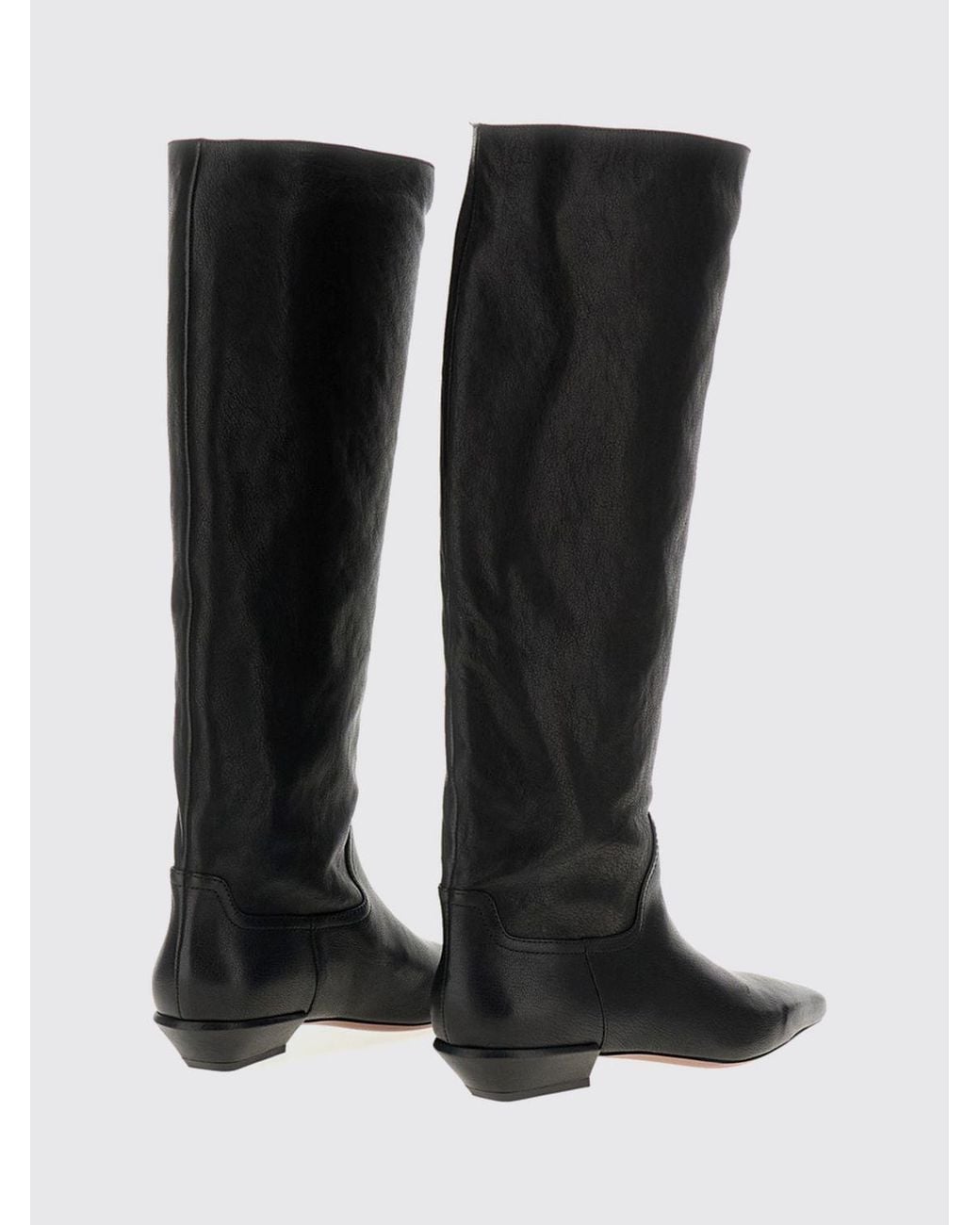 Paris Texas Black Bettina Knee-High Calf Leather Boots With A Low Heel