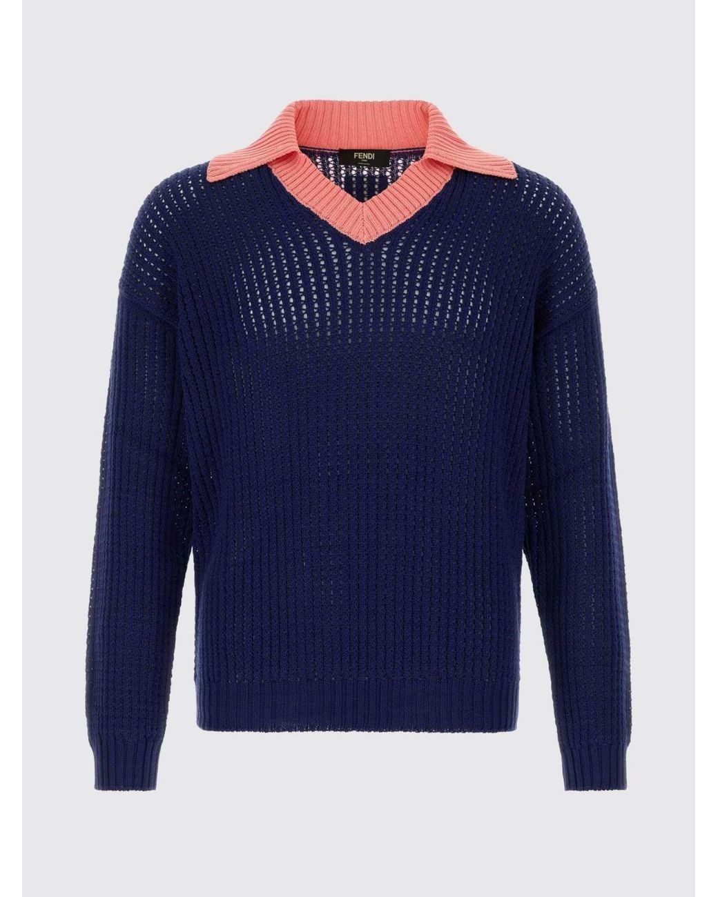 Fendi Blue Knitted Cotton Polo Shirt for men