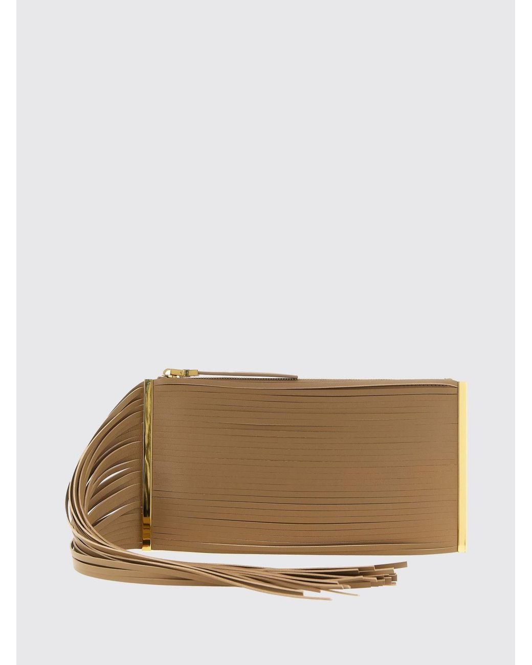 Elisabetta Franchi Natural Nappa Leather Clutch With Fringes