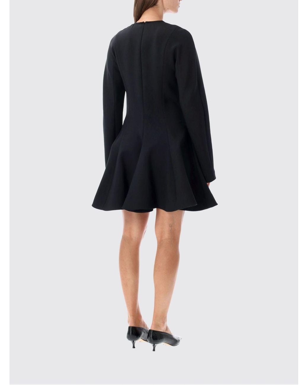 Stella McCartney Black A-Line Wool Blend Mini Dress With Long Sleeves