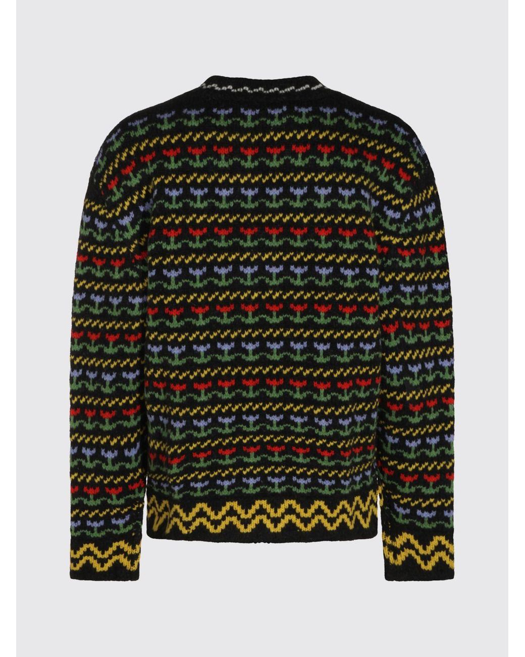 Marni Black Floral Jacquard Crew Neck Jumper for men