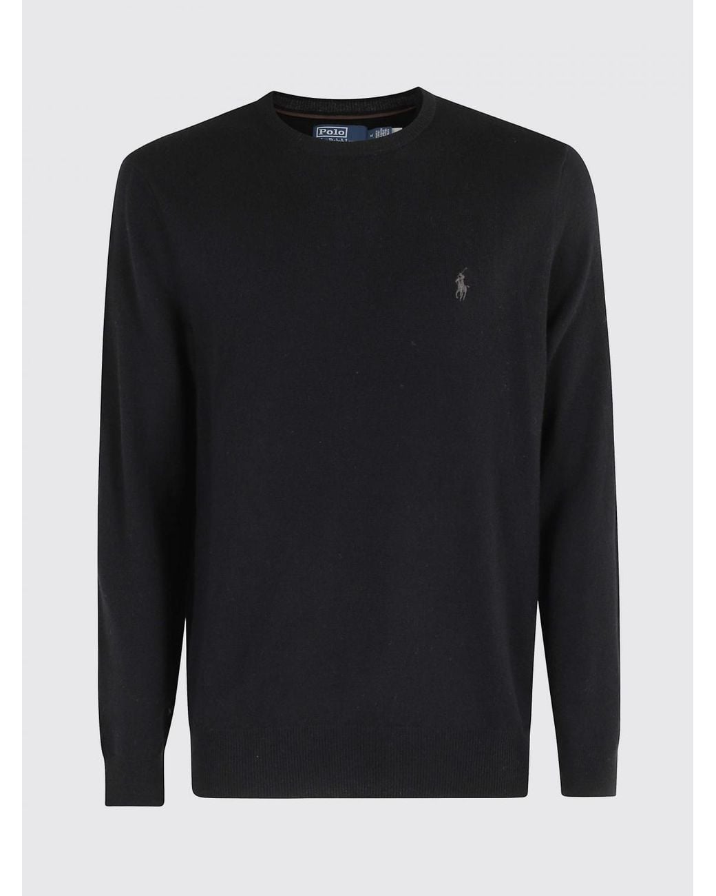 Polo Ralph Lauren Black Wool Crewneck Jumper With Embroidered Pony Logo for men