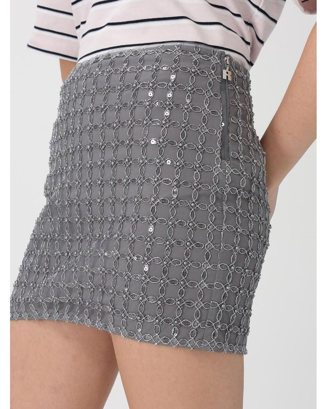ROTATE BIRGER CHRISTENSEN Blue Cotton Mini Skirt With Embroidered Sequins