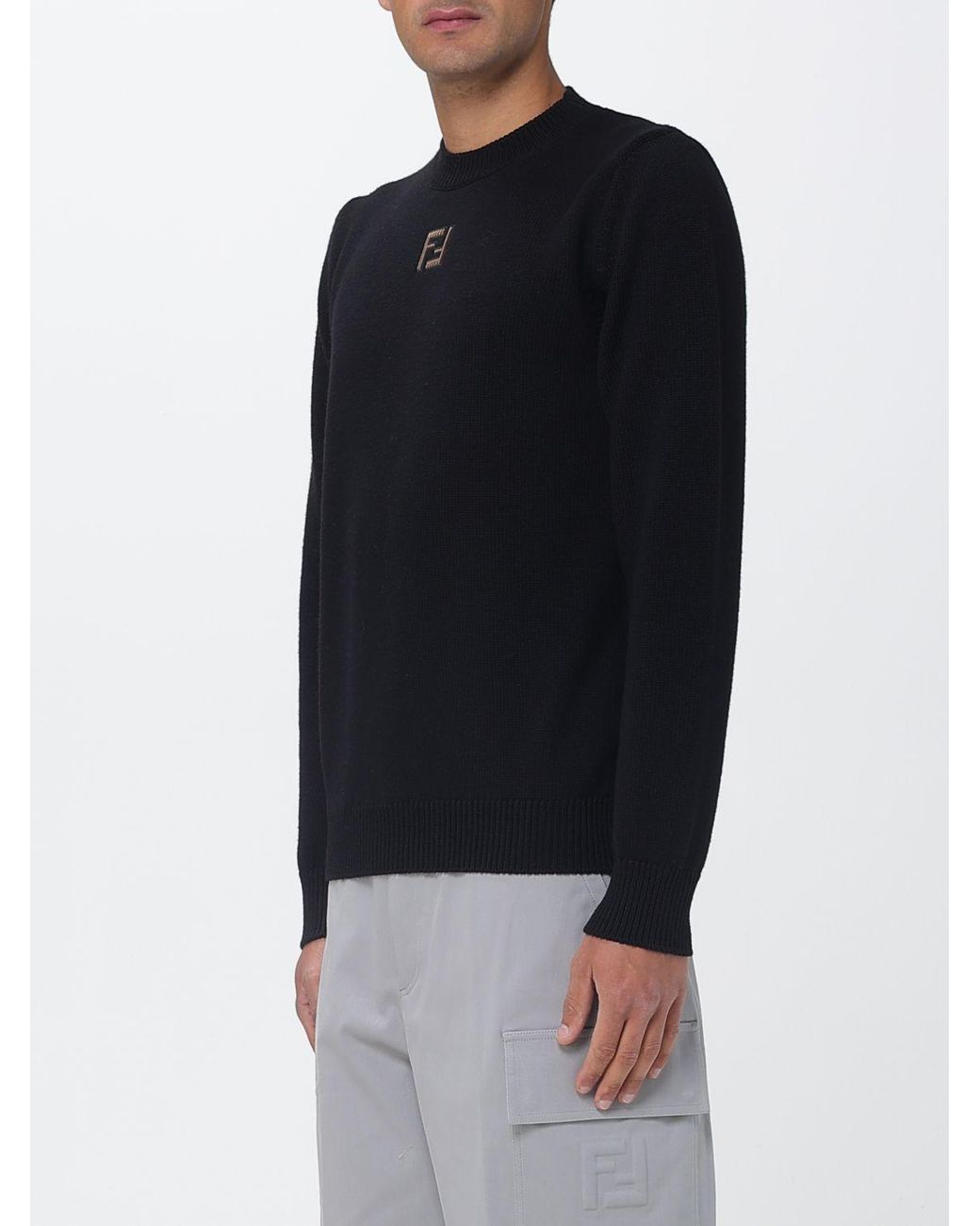 Fendi Black Ff Wool Crew-Neck Sweater for men