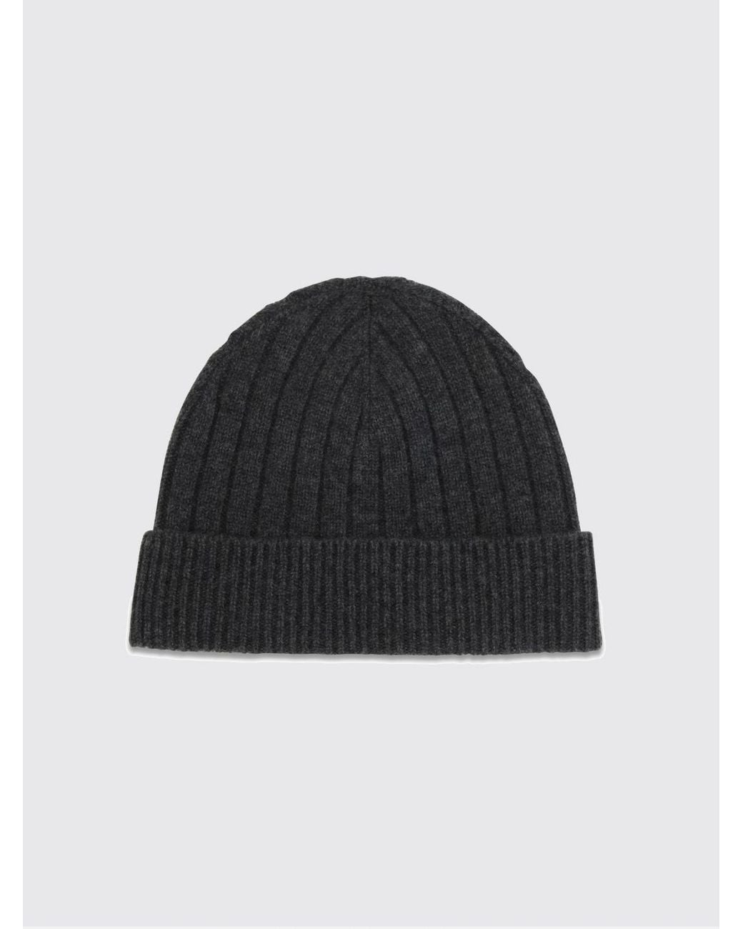 Kiton Black Ribbed Merino Wool Beanie With Jacquard Logo And Cuff for men