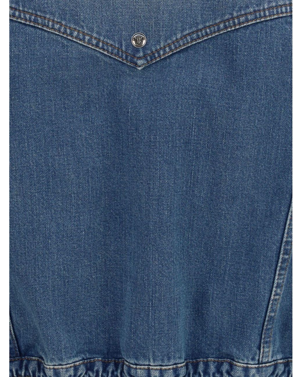 Versace Blue Cotton Denim Bomber Jacket for men