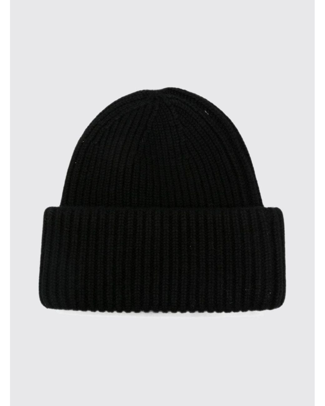 Soft Goat Black Cuffed Ribbed Pure Cashmere Beanie Hat