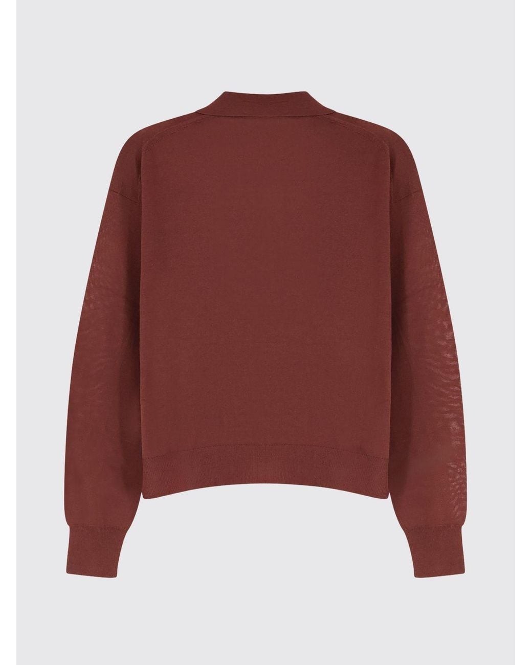 Soeur Red V-Neck Merino Wool Knit Polo With Dropped Shoulders