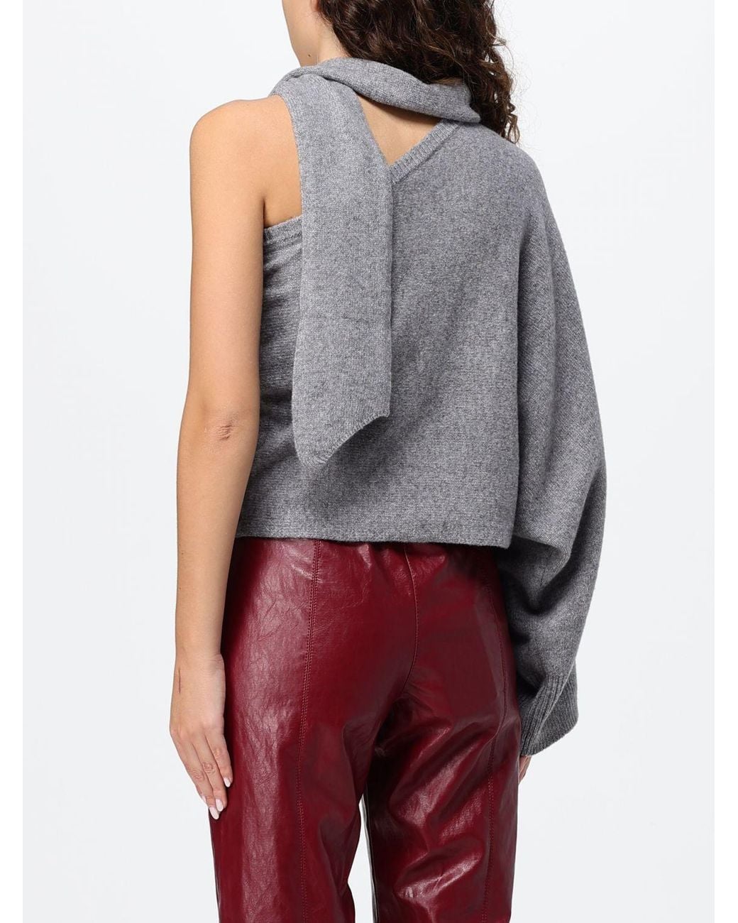 FEDERICA TOSI Gray Asymmetrical One-Shoulder Wool And Cashmere Top With Scarf Neck