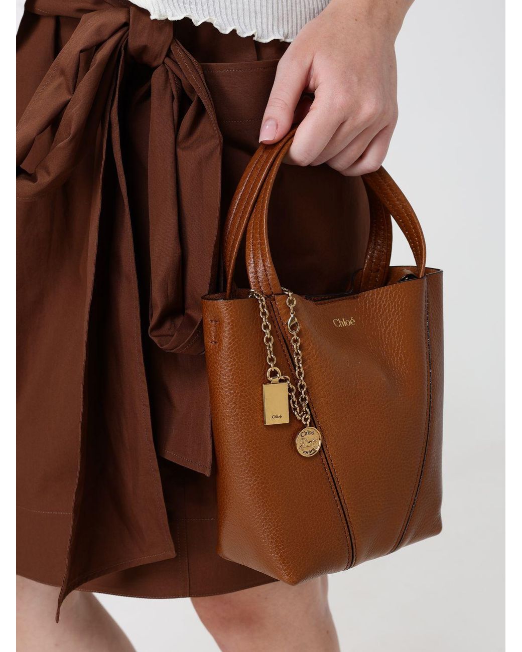 Chloé Brown ChloÉ Spin Mini Grained Calfskin Handbag With Ring Detail