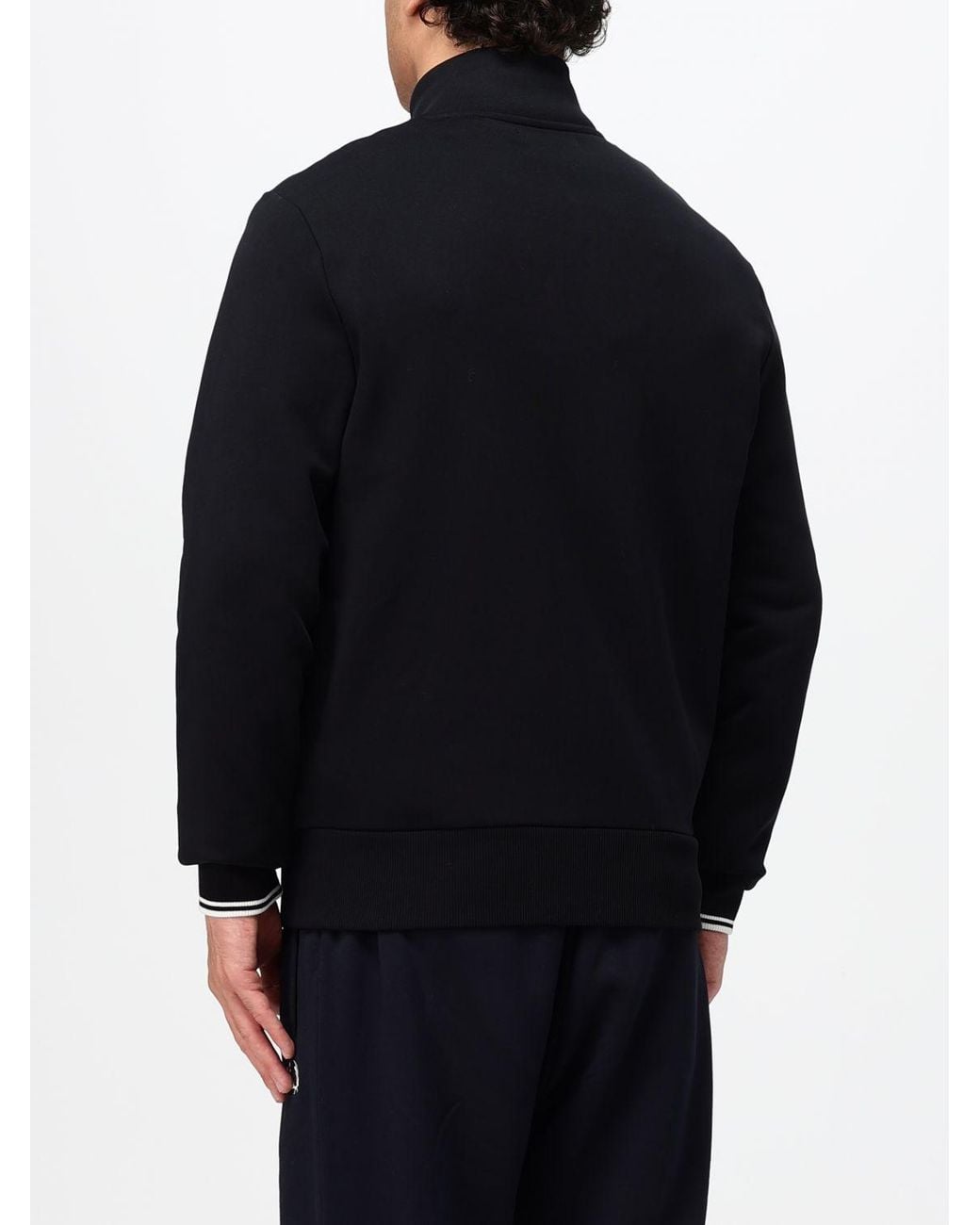Fred Perry Blue High Neck Cotton Zip-Up Sweatshirt With Embroidered Logo for men