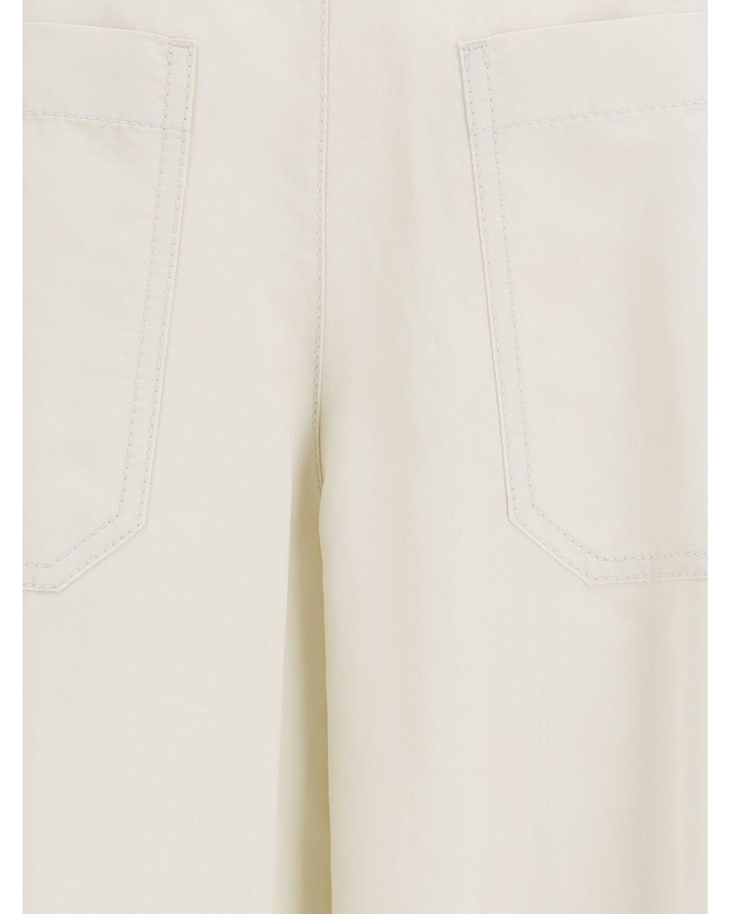 Brunello Cucinelli White Wide Leg Cotton Blend Trousers