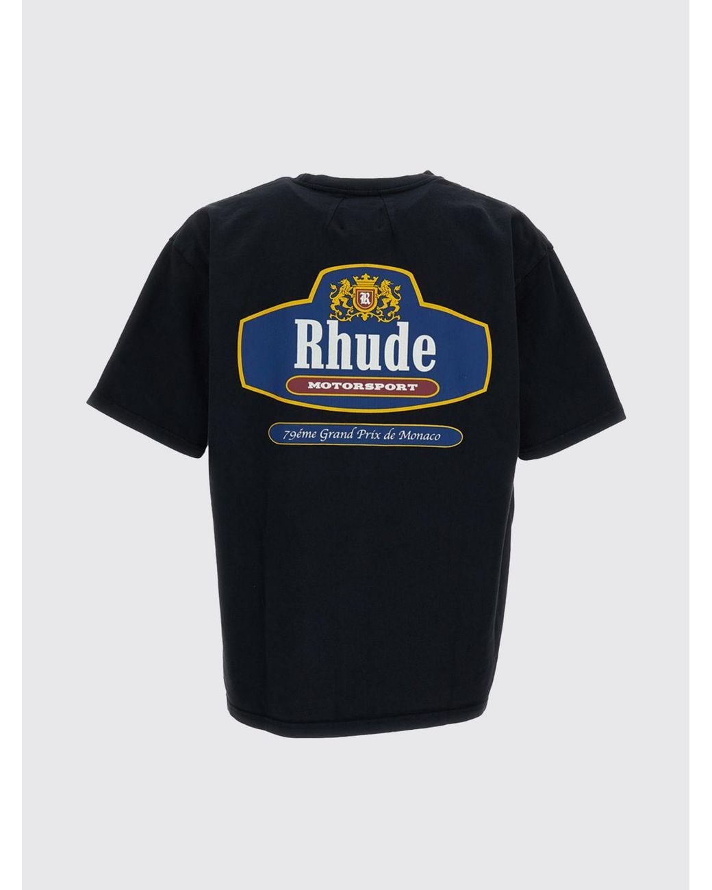 Rhude Black Cotton T-Shirt With Vintage Style Logo Print And Crew Neck for men