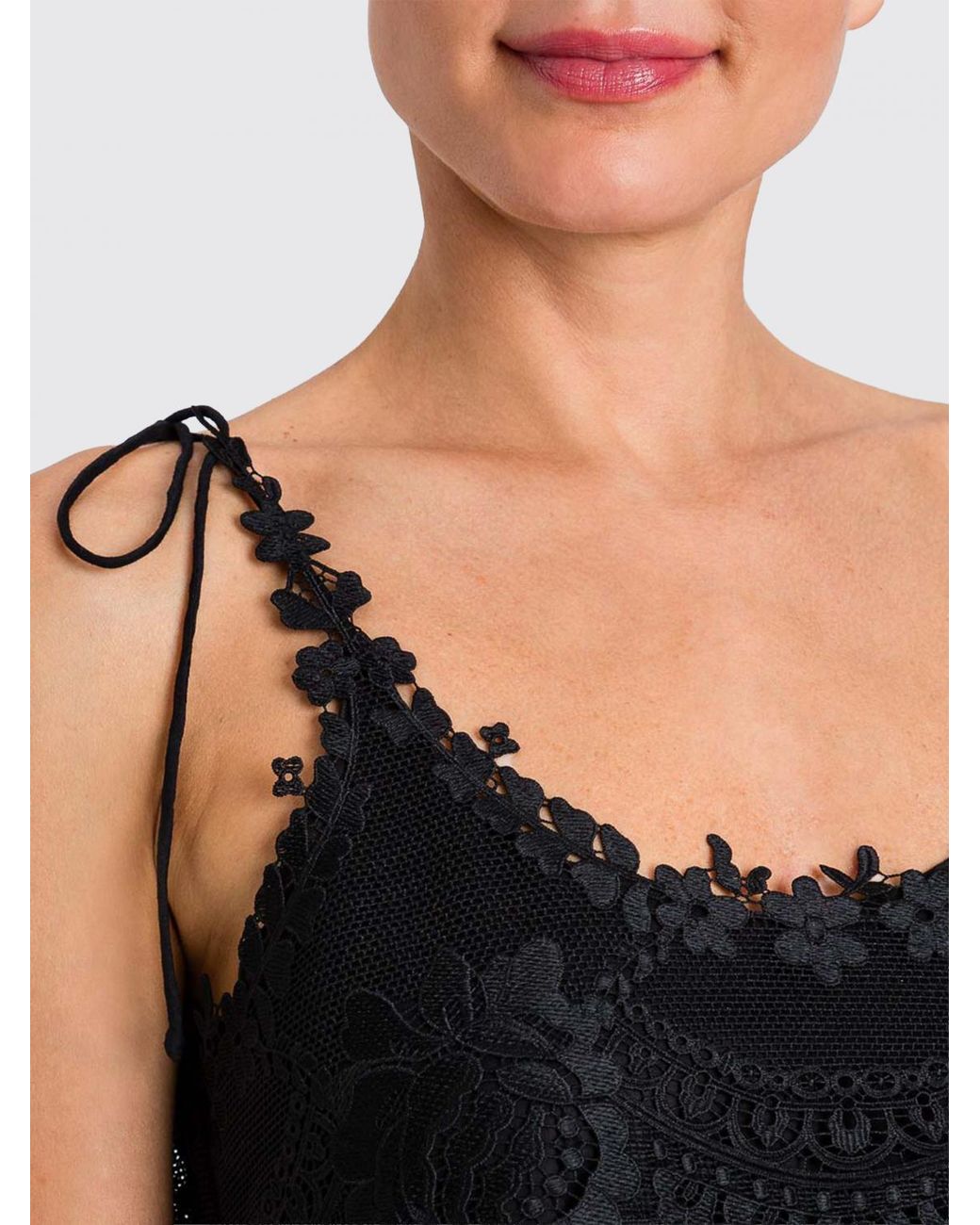 Twinset Black A-Line Cotton Maxi Dress With Lace Inserts And Embroidery