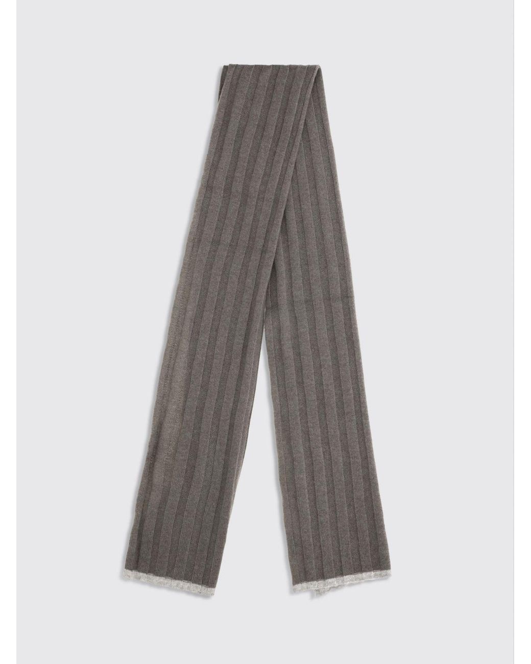 Brunello Cucinelli Gray Solid Colour Pure Cashmere Scarf With Fringed Edges for men
