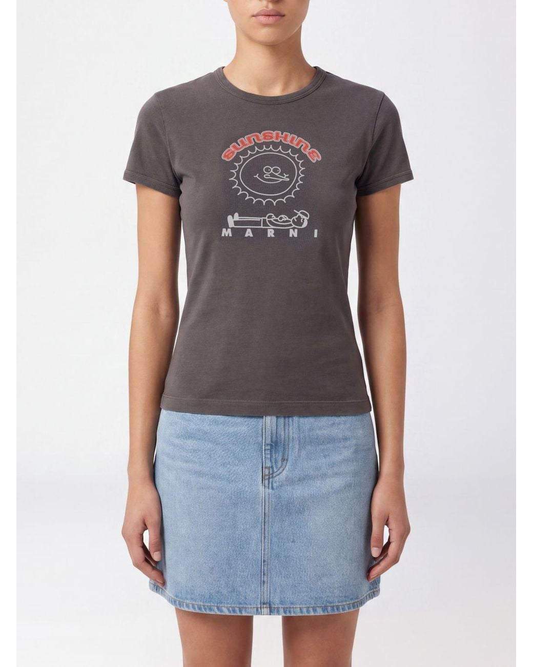 Marni Blue Slim Fit Cotton T-Shirt With Contrasting Logo Print