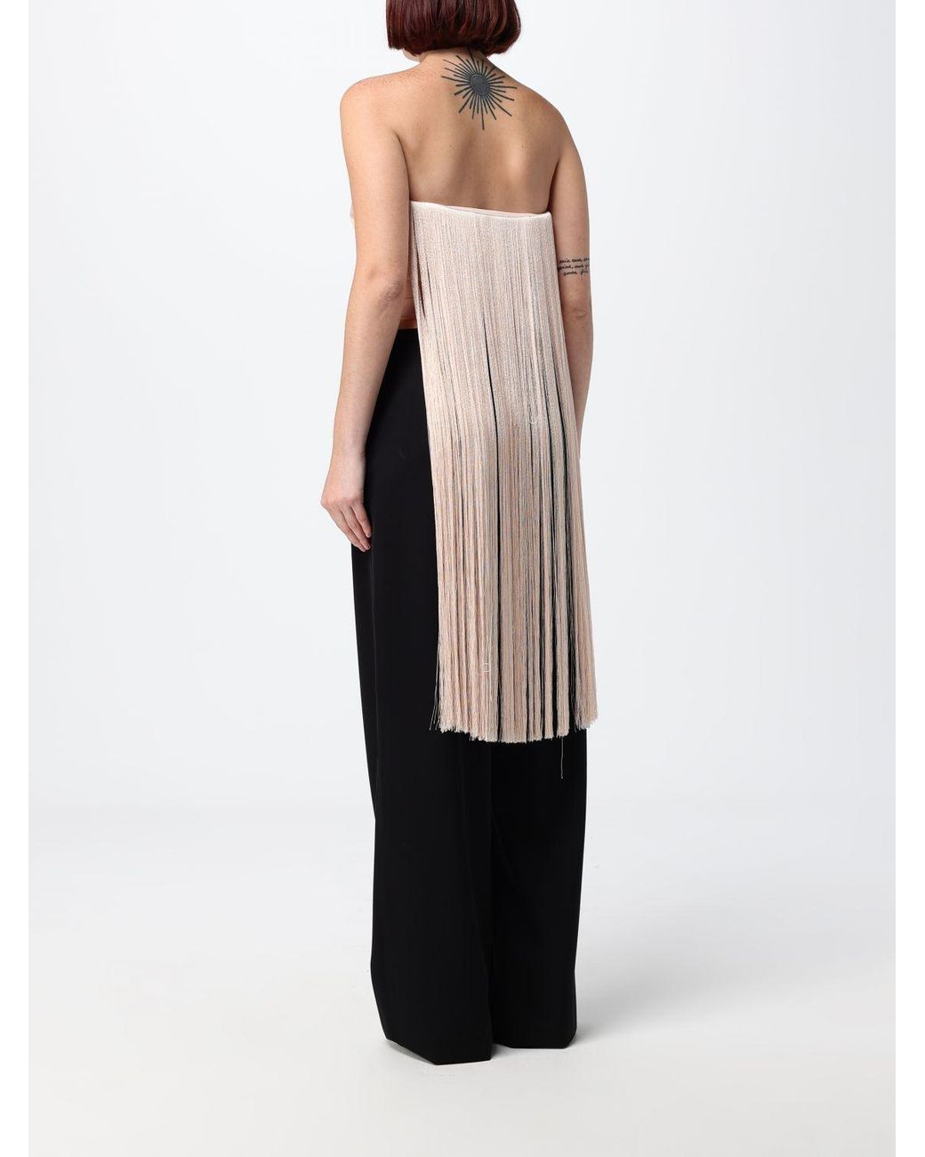 Elisabetta Franchi Black Satin Bustier Top With Sweetheart Neckline And Fringes