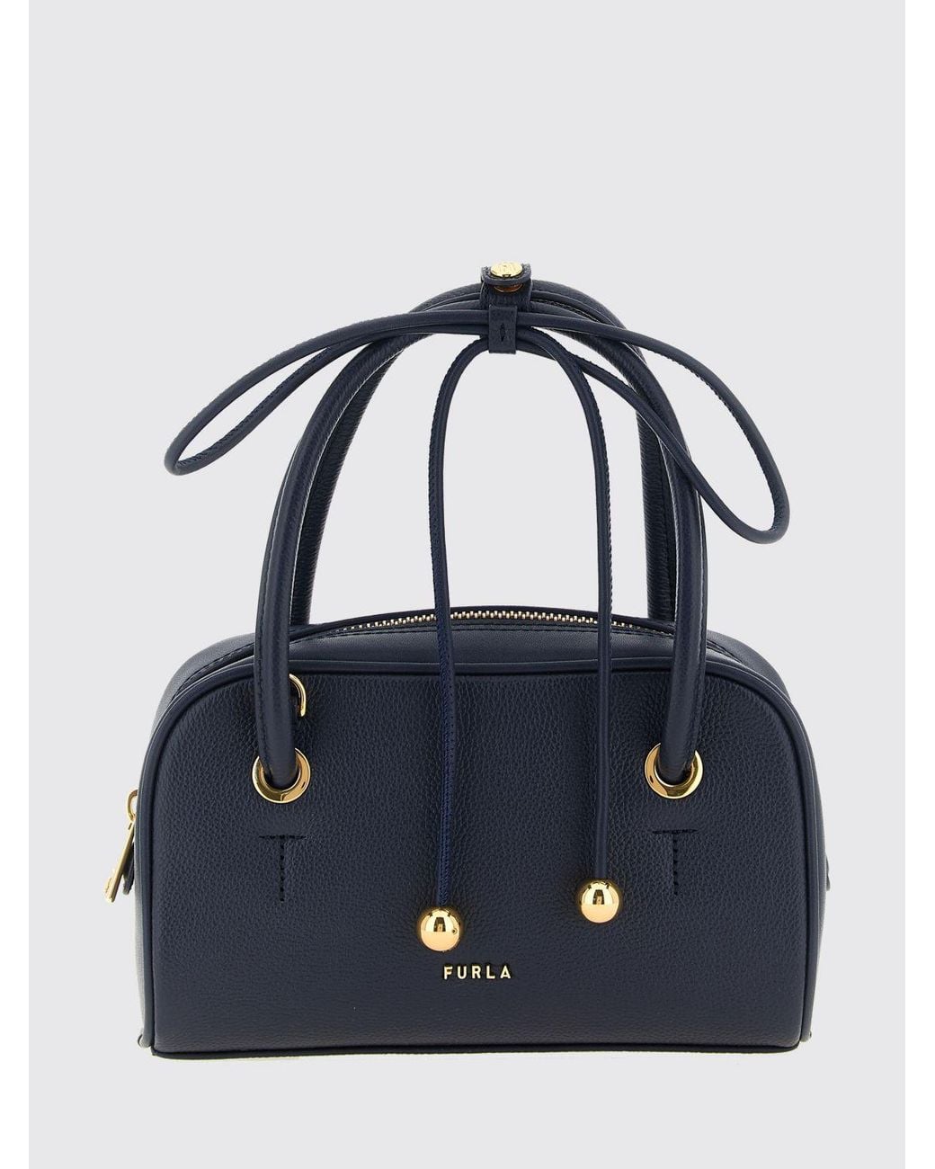 Furla Blue Poppy Mini Full-Grain Leather Handbag With Double Handle And Shoulder Strap
