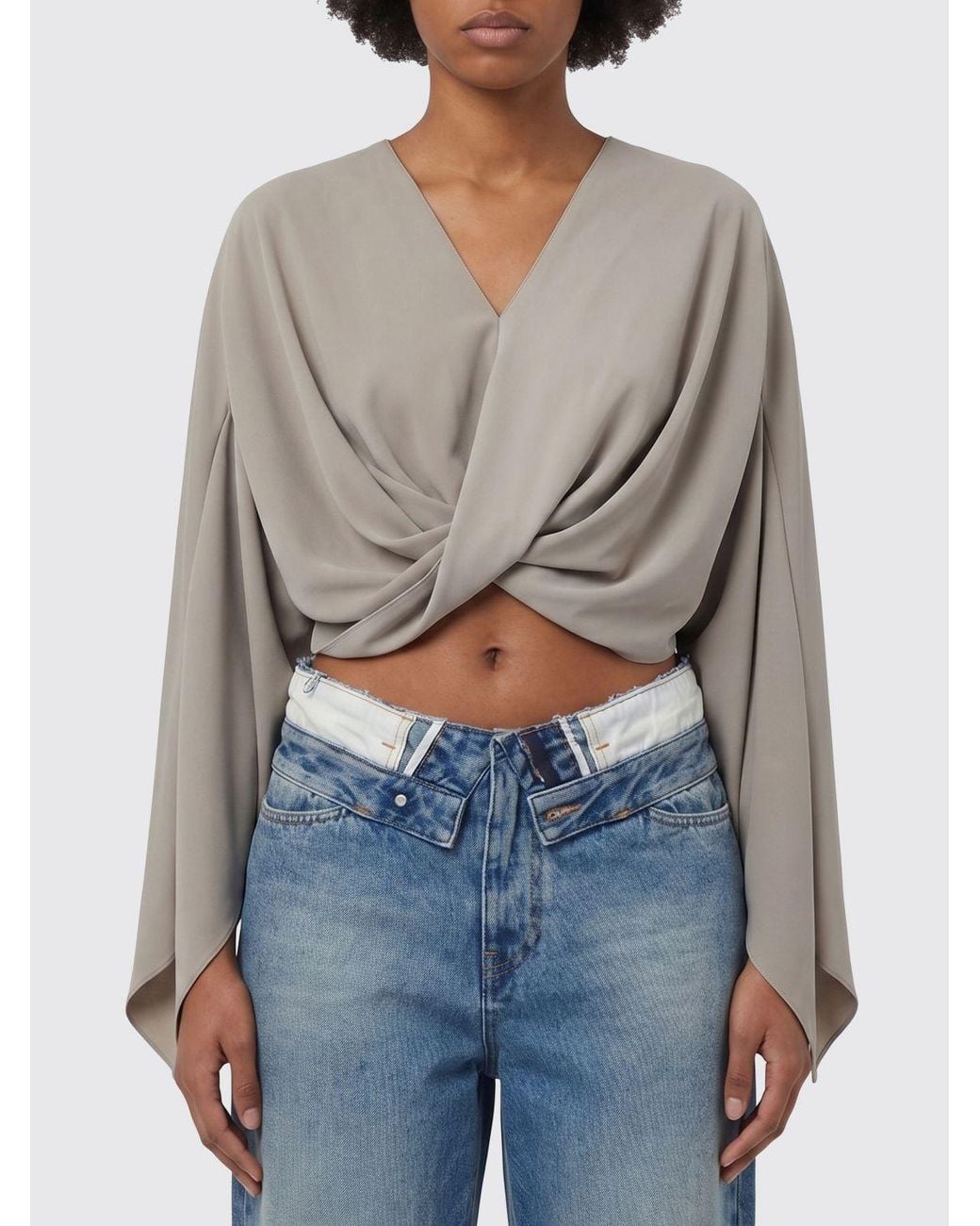 MM6 by Maison Margiela Gray Draped Cropped V-Neck Top