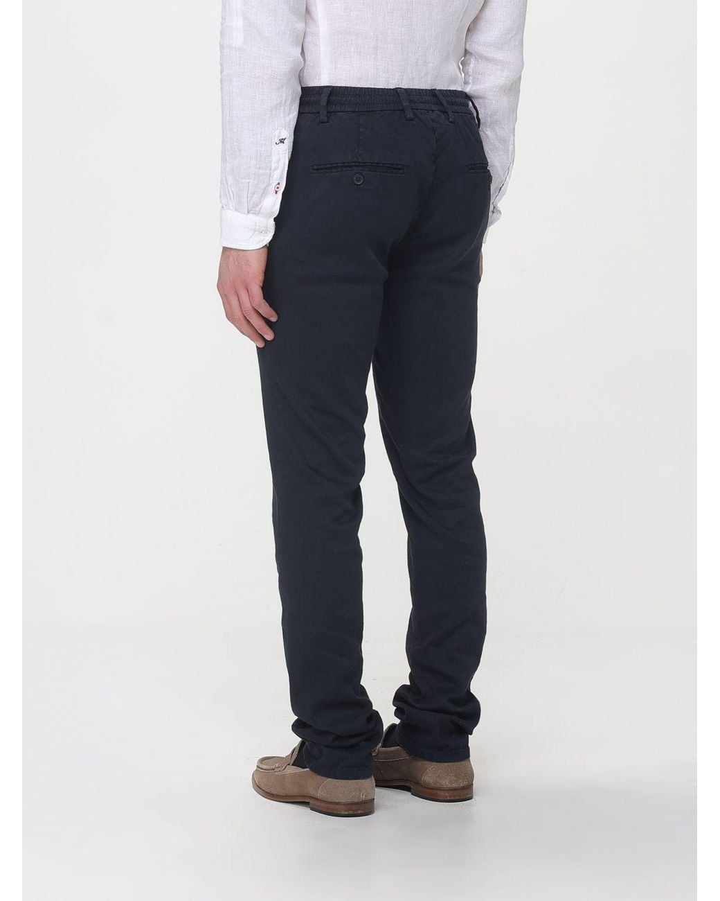 Mason's Blue Linen And Cotton Blend Drawstring Trousers for men