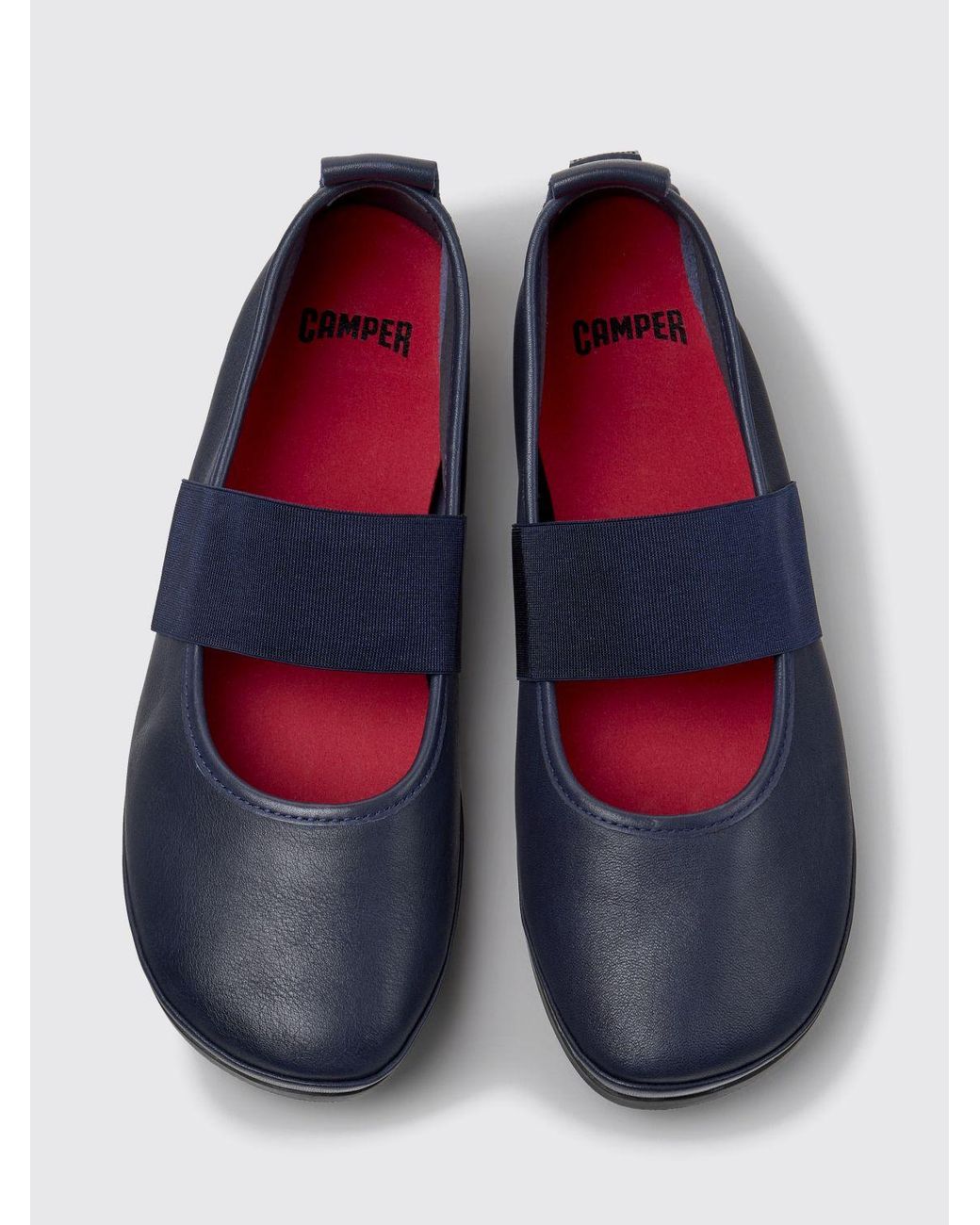 Camper Blue Right Nina Leather Mary Jane Ballet Pumps With Elastic Inserts