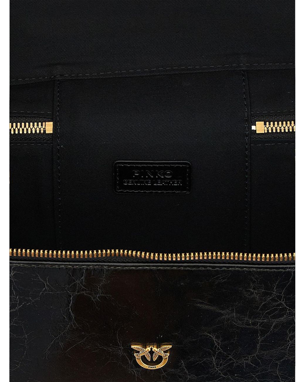 Pinko Black Vanity Mini Calfskin Leather Case With Logo And Removable Strap