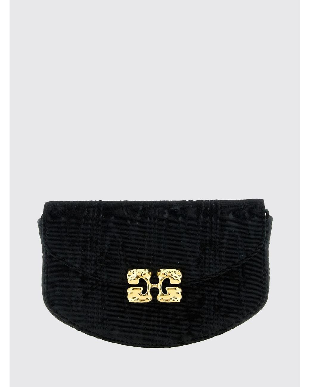 Ganni Black Lulu Moiré Velvet Wallet On Chain Bag
