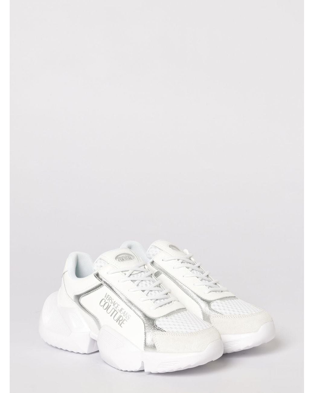 Versace Jeans Couture Natural Leather And Mesh Sneakers