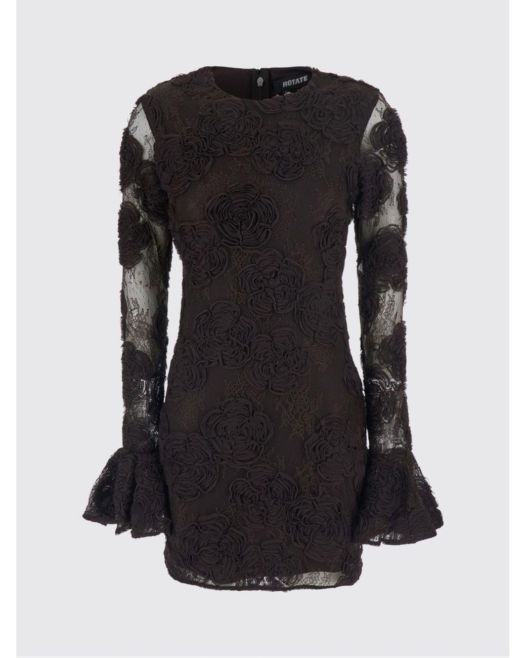 ROTATE BIRGER CHRISTENSEN Black Slim Fit Lace Mini Sheath Dress With Long Sleeves And Flared Cuffs