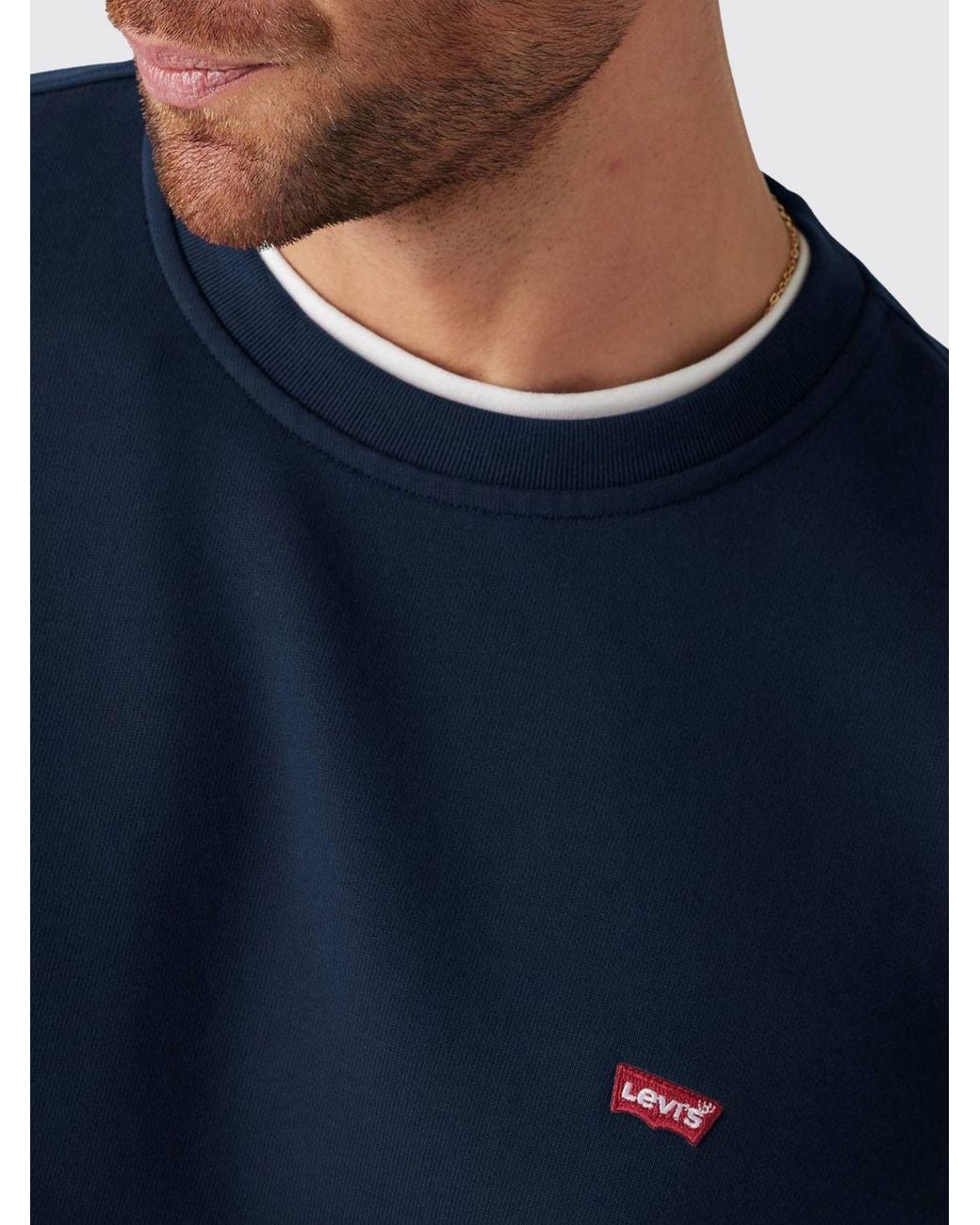 Levi's Blue Pure Cotton Crewneck Sweatshirt With Dropped Shoulders And Tonal Logo for men