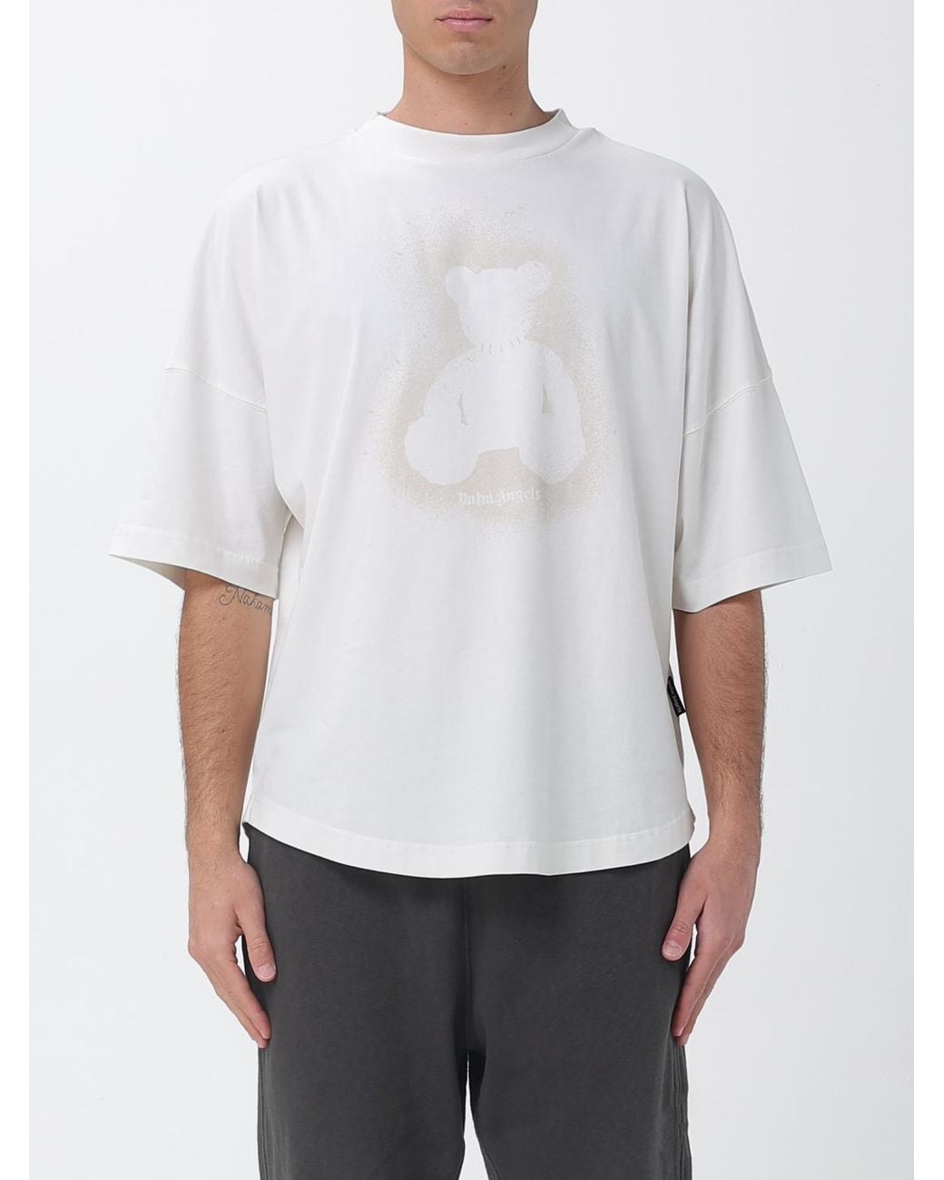 Palm Angels White Cotton T-Shirt With Logo for men