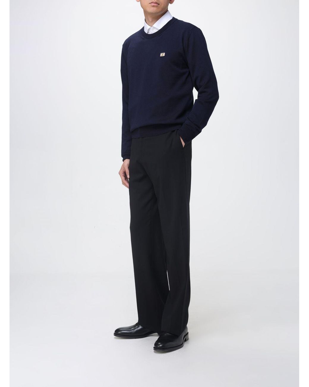 Valentino Blue Wool Crew Neck Sweater With Logo for men