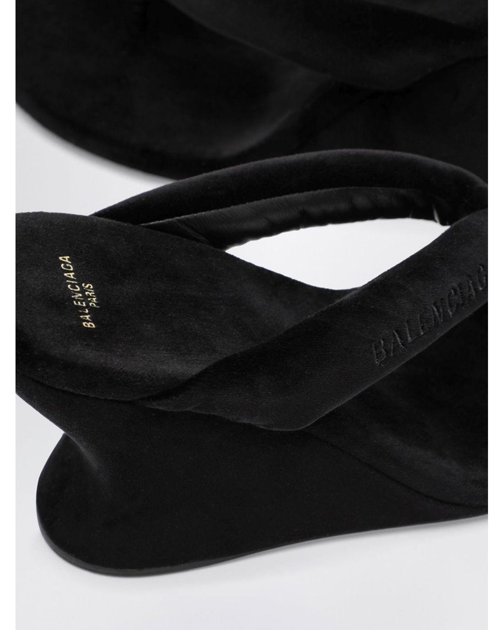 Balenciaga White Gaeta Velvet Wedge Thong Sandals