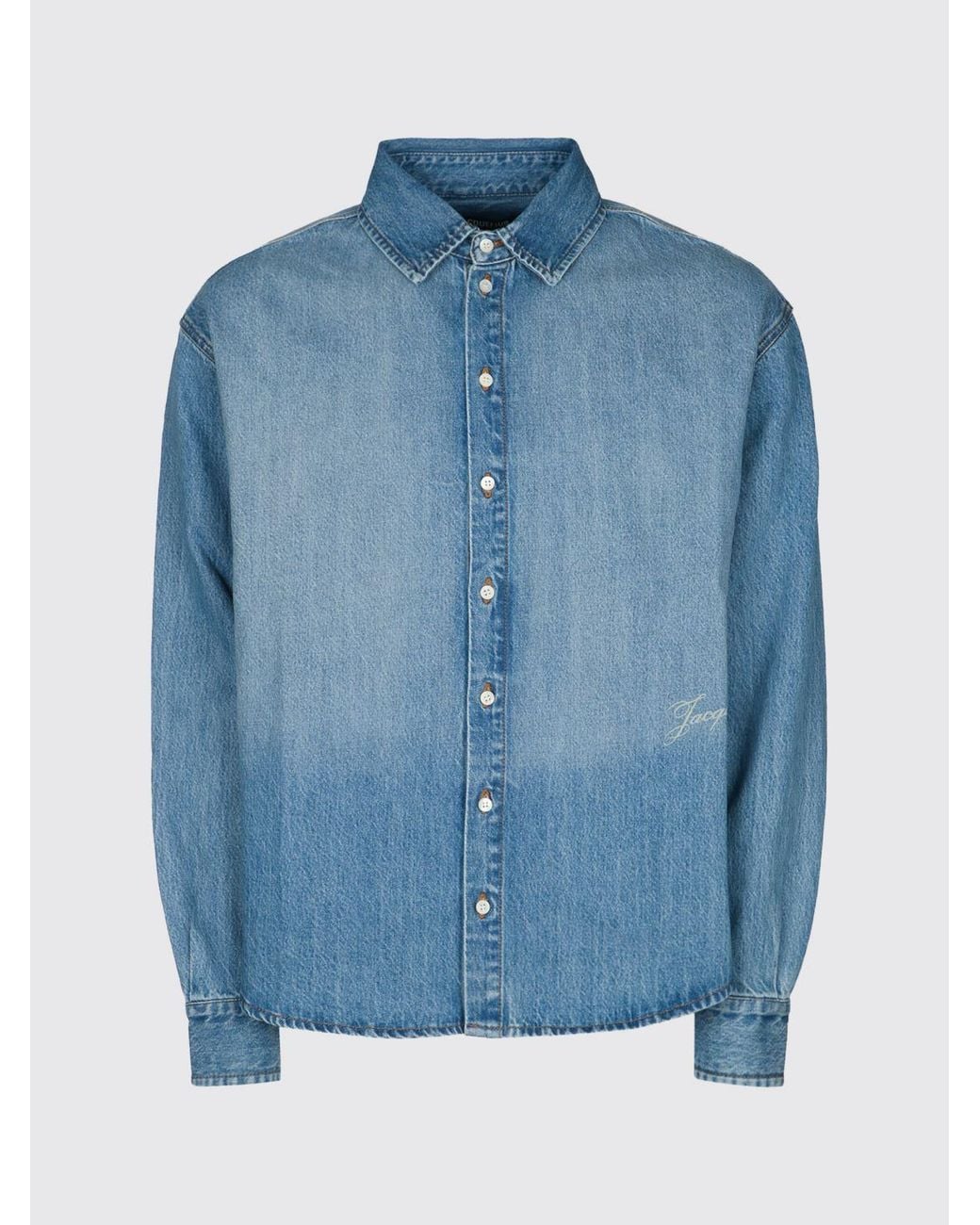 Jacquemus Blue Cotton Denim Shirt With French Collar And Logo for men