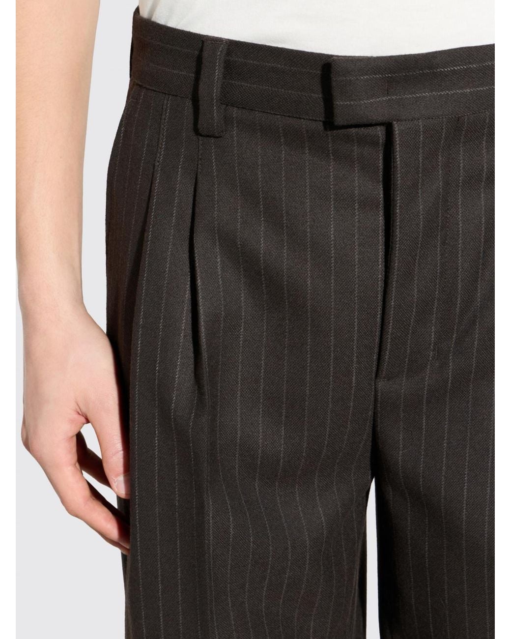Paolo Pecora Black Pinstriped Gabardine Wide-Leg Tailored Trousers for men