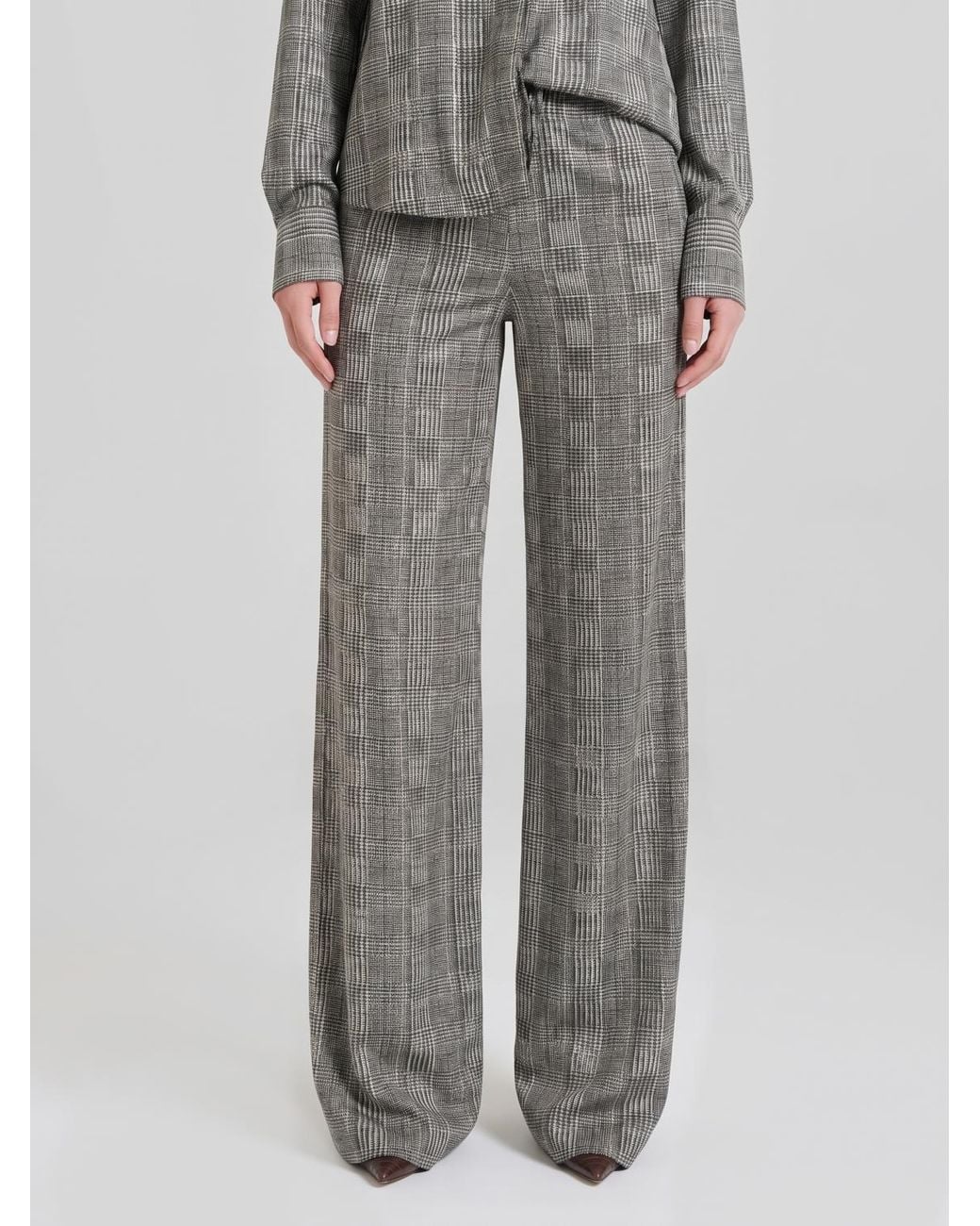 Ermanno Scervino Gray Prince Of Wales High-Waisted Wide-Leg Trousers