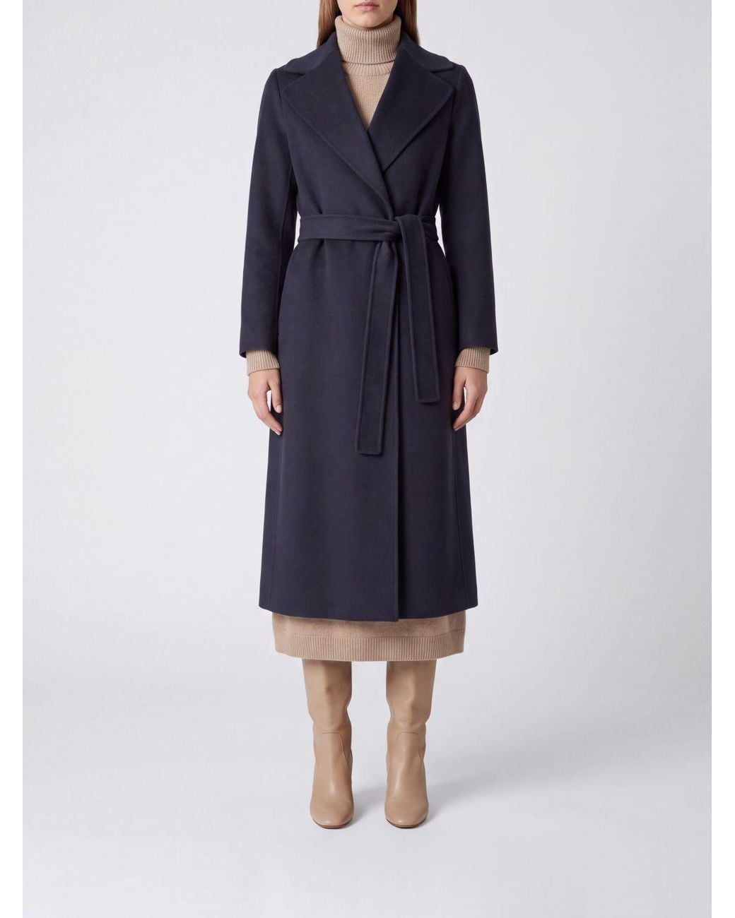 Max Mara Blue Long Belted Pure Wool Robe Coat