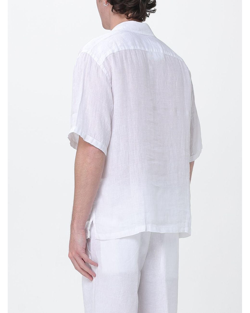 120% Lino White Casual Linen Shirt for men