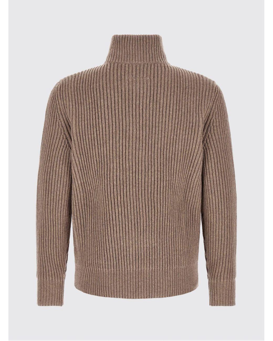 MM6 by Maison Margiela Brown Ribbed Wool-Blend High Neck Zip-Up Cardigan for men