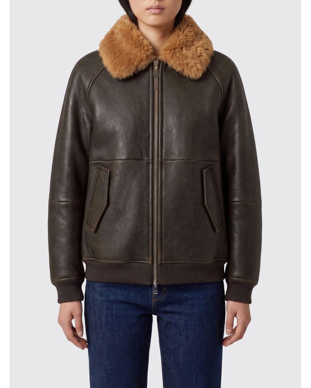 Brunello Cucinelli Black Cropped Lambskin Bomber Jacket With Fur Collar