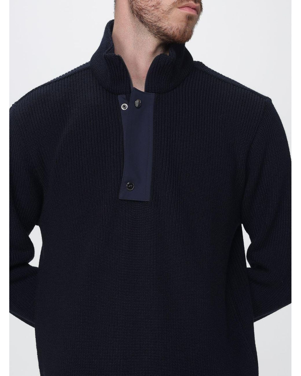 Paul & Shark Blue Paul &Amp Shark Long-Sleeved Wool Turtleneck Jumper With Ribbed Cuffs And Hem for men