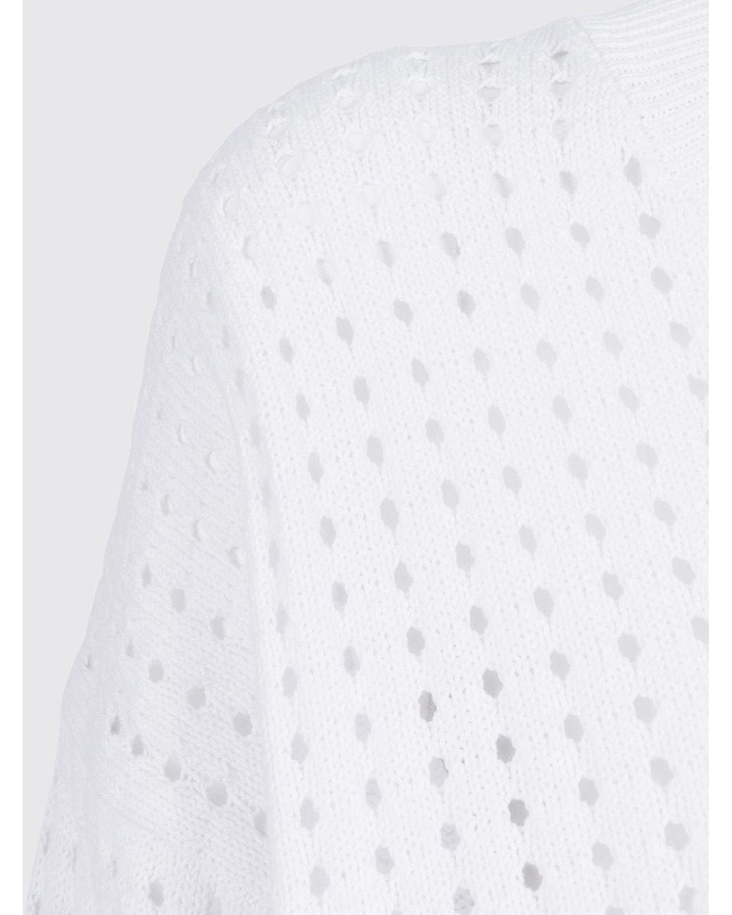 Kangra White Perforated Cotton V-Neck Knit