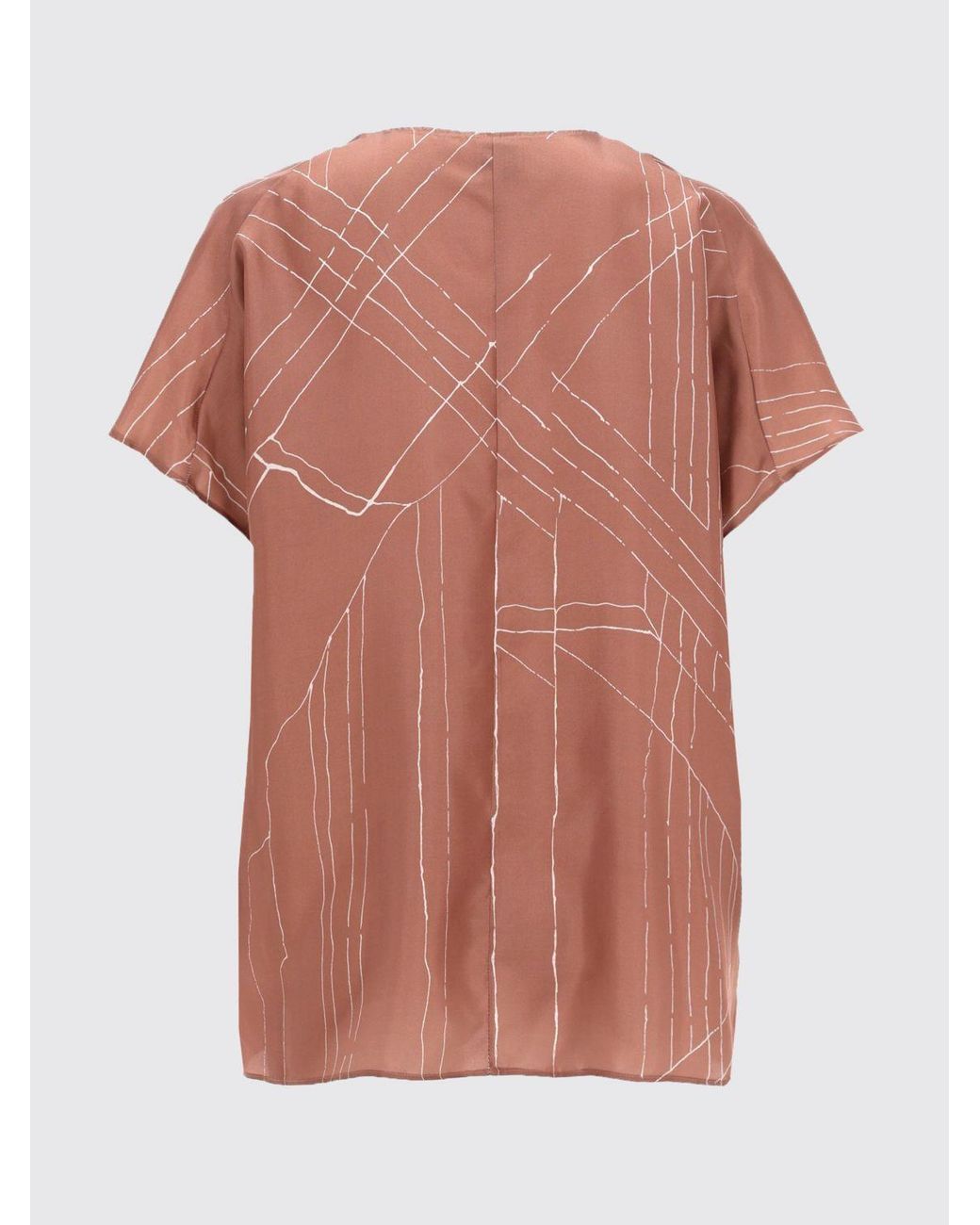 Alysi Natural Graphic Print Pure Silk V-Neck Blouse