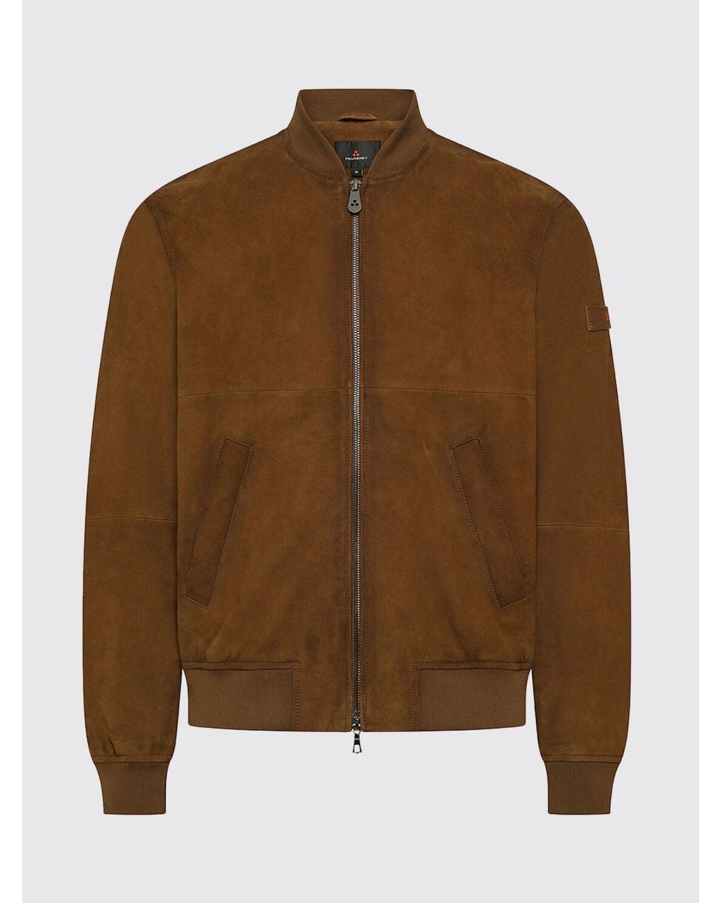 Peuterey Brown Suede Leather Bomber Jacket With Zip Closure And Ribbed Trim for men
