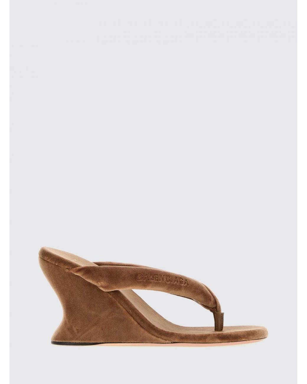 Balenciaga Brown Gaeta Velvet Wedge Thong Sandals